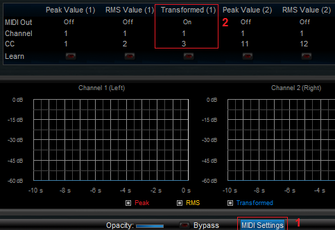 Step 07 - Activate the Transformed peak parameter MIDI out and select its MIDI channel and number